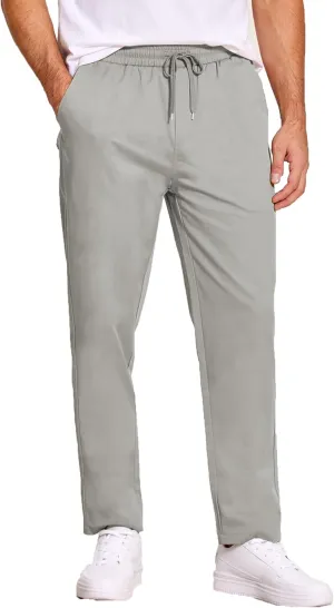 COOFANDY Men's Casual Cotton Pants Regular Fit Elastic Waist Drawstring Twill Pants Straight Leg Chino Pants