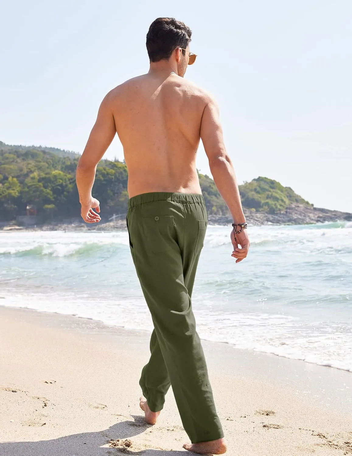 COOFANDY Men's Casual Linen Pants Elastic Waist Drawstring Yoga Beach Pants Lightweight Loose Fit Trousers with Pockets