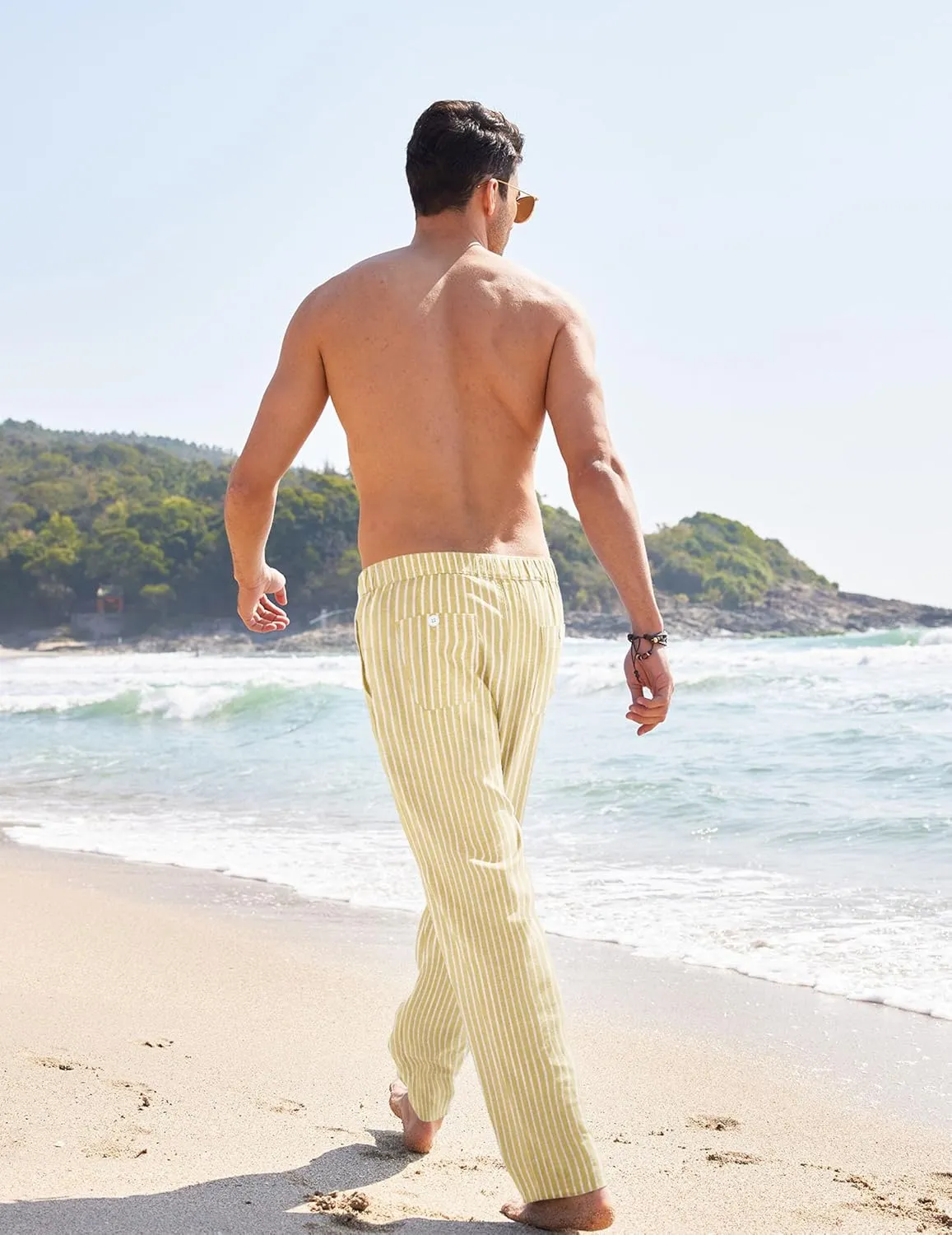 COOFANDY Men's Casual Linen Pants Elastic Waist Drawstring Yoga Beach Pants Lightweight Loose Fit Trousers with Pockets