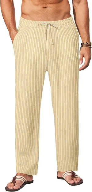 COOFANDY Men's Casual Linen Pants Elastic Waist Drawstring Yoga Beach Pants Lightweight Loose Fit Trousers with Pockets