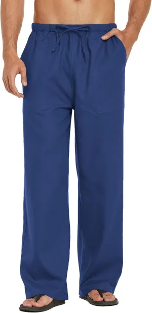 COOFANDY Mens Casual Linen Pants Elastic Waist Linen Pants Drawstring Summer Beach Yoga Linen Trouser