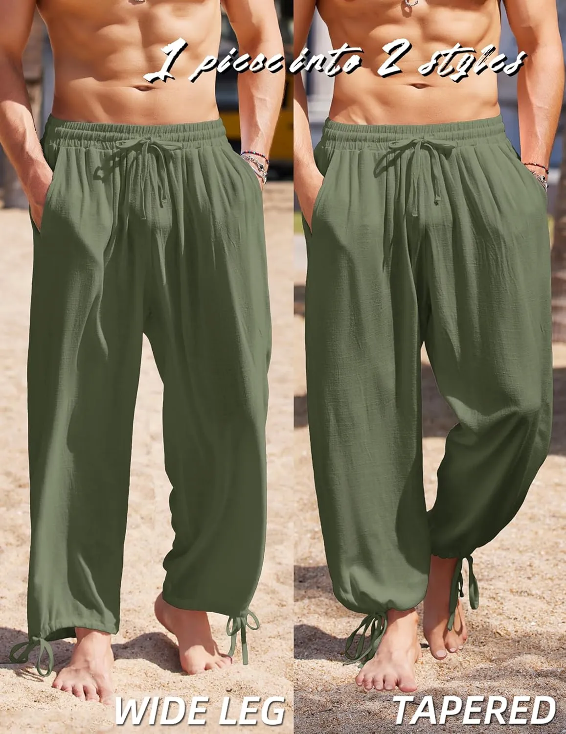 COOFANDY Men's Cotton Linen Pants Casual Harem Pants Elastic Waist Beach Boho Yoga Trousers