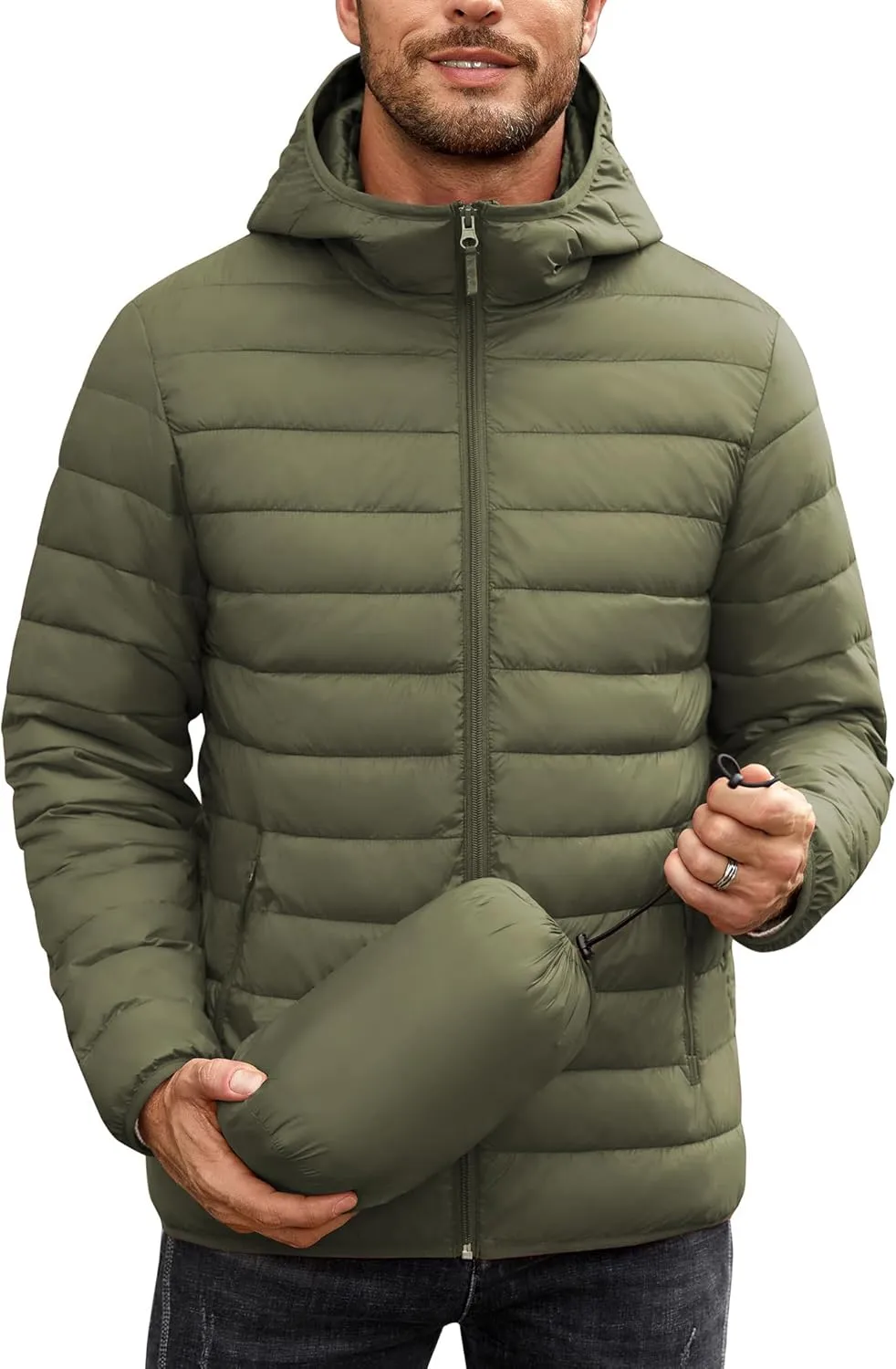 COOFANDY Mens Packable Puffer Jacket Lightweight Hooded Insulated Winter Coat Windproof Zipper Down Jacket