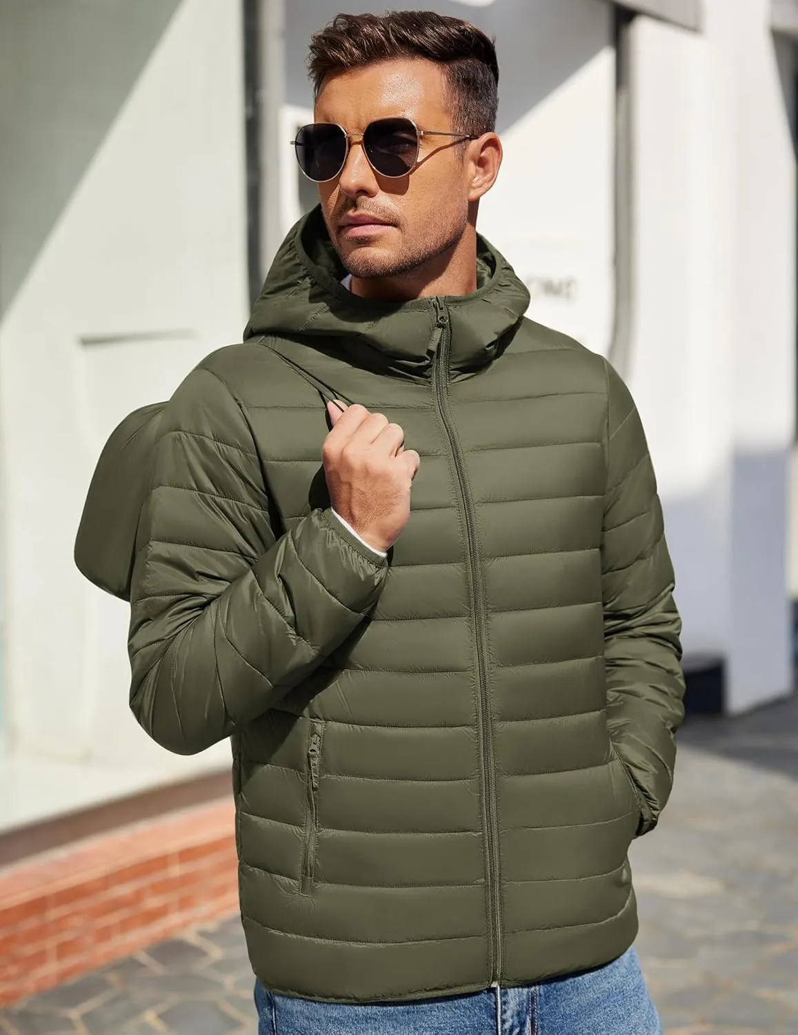 COOFANDY Mens Packable Puffer Jacket Lightweight Hooded Insulated Winter Coat Windproof Zipper Down Jacket