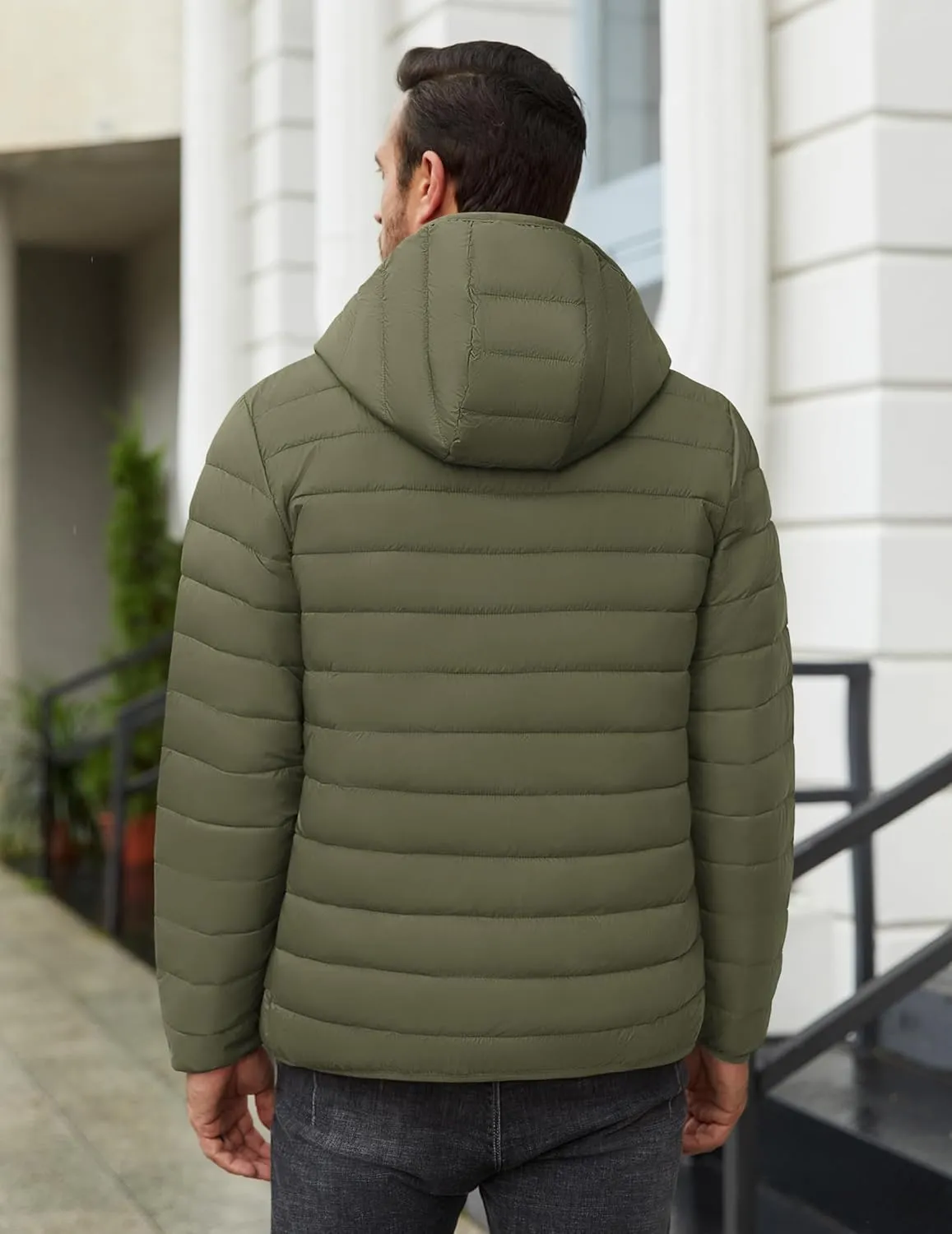 COOFANDY Mens Packable Puffer Jacket Lightweight Hooded Insulated Winter Coat Windproof Zipper Down Jacket