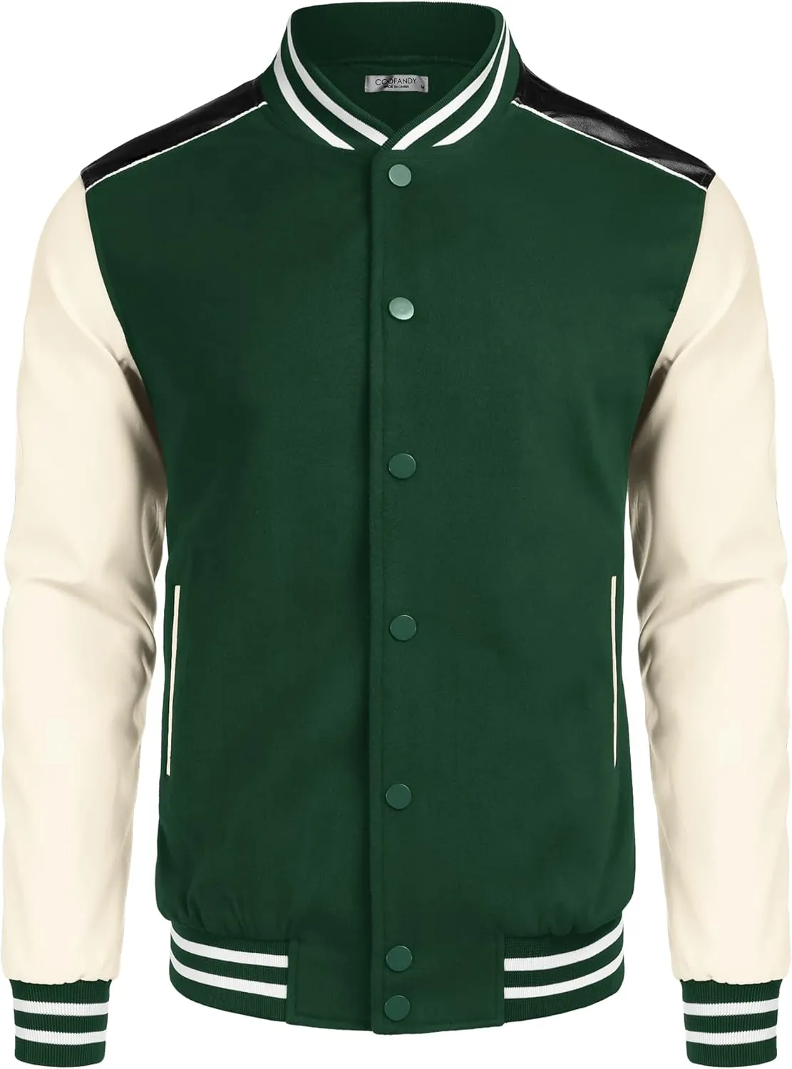 COOFANDY Mens Varsity Jacket Casual Leather Sleeve Baseball Letterman Bomber Jacket Coat