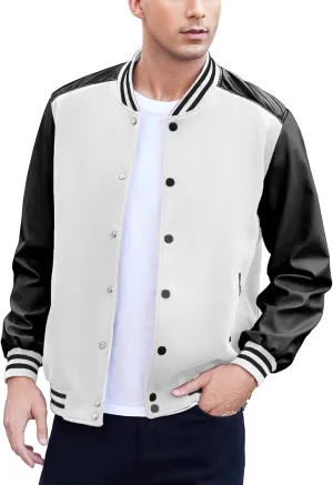 COOFANDY Mens Varsity Jacket Casual Leather Sleeve Baseball Letterman Bomber Jacket Coat