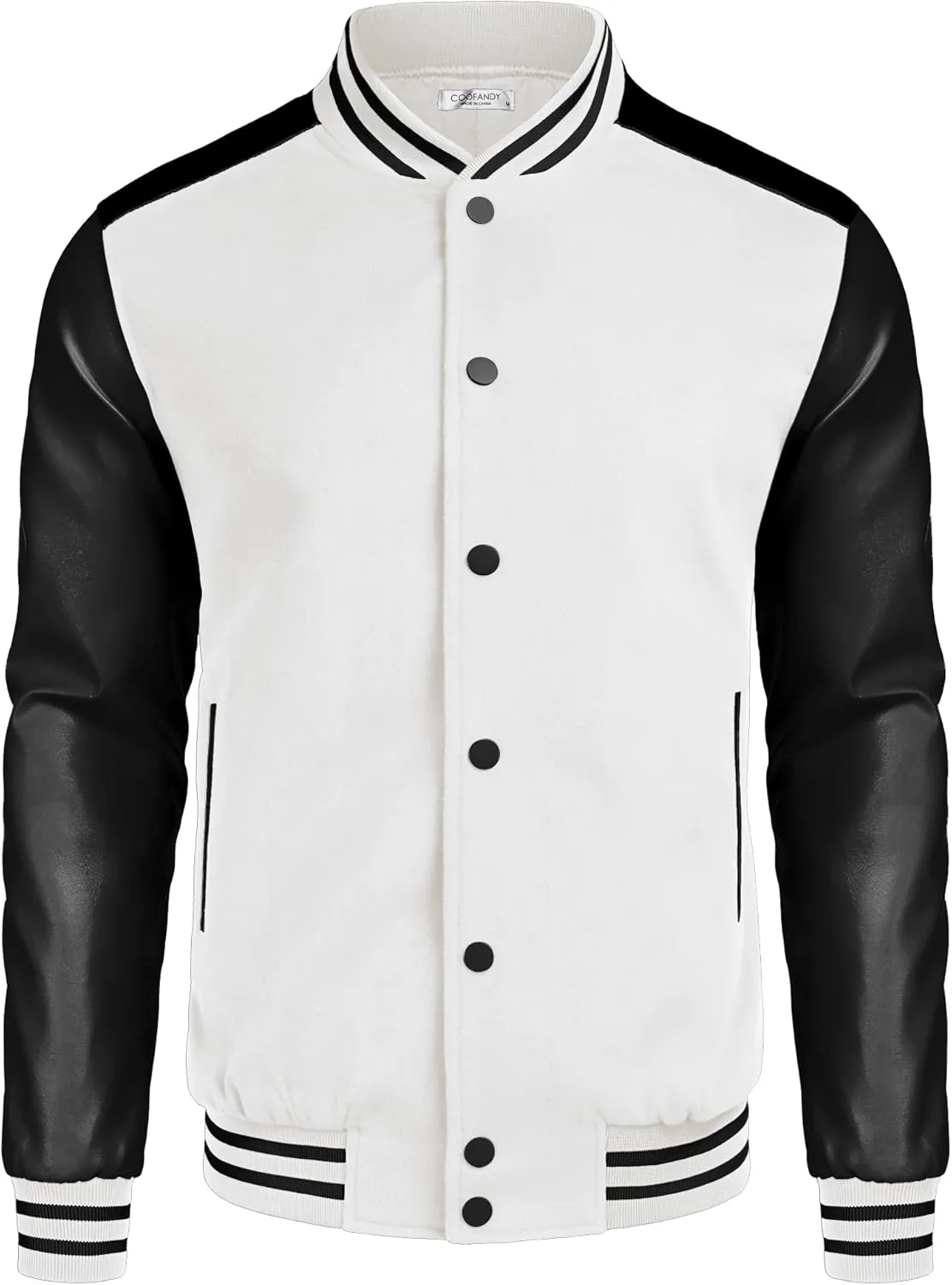 COOFANDY Mens Varsity Jacket Casual Leather Sleeve Baseball Letterman Bomber Jacket Coat