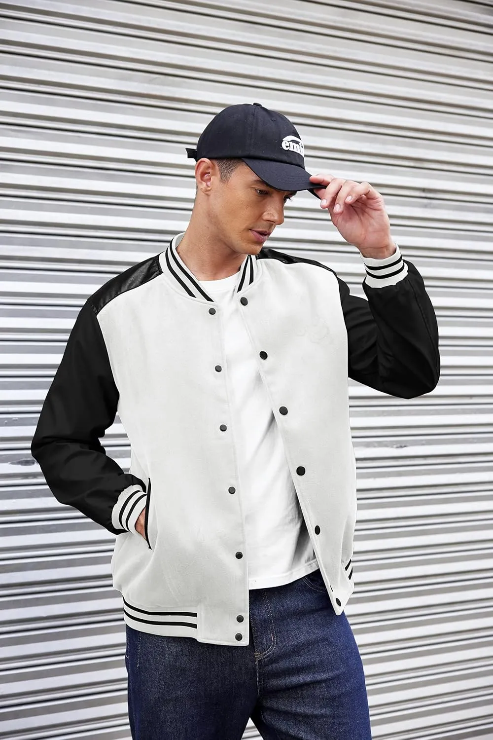 COOFANDY Mens Varsity Jacket Casual Leather Sleeve Baseball Letterman Bomber Jacket Coat