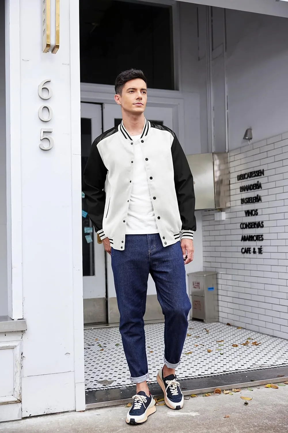 COOFANDY Mens Varsity Jacket Casual Leather Sleeve Baseball Letterman Bomber Jacket Coat