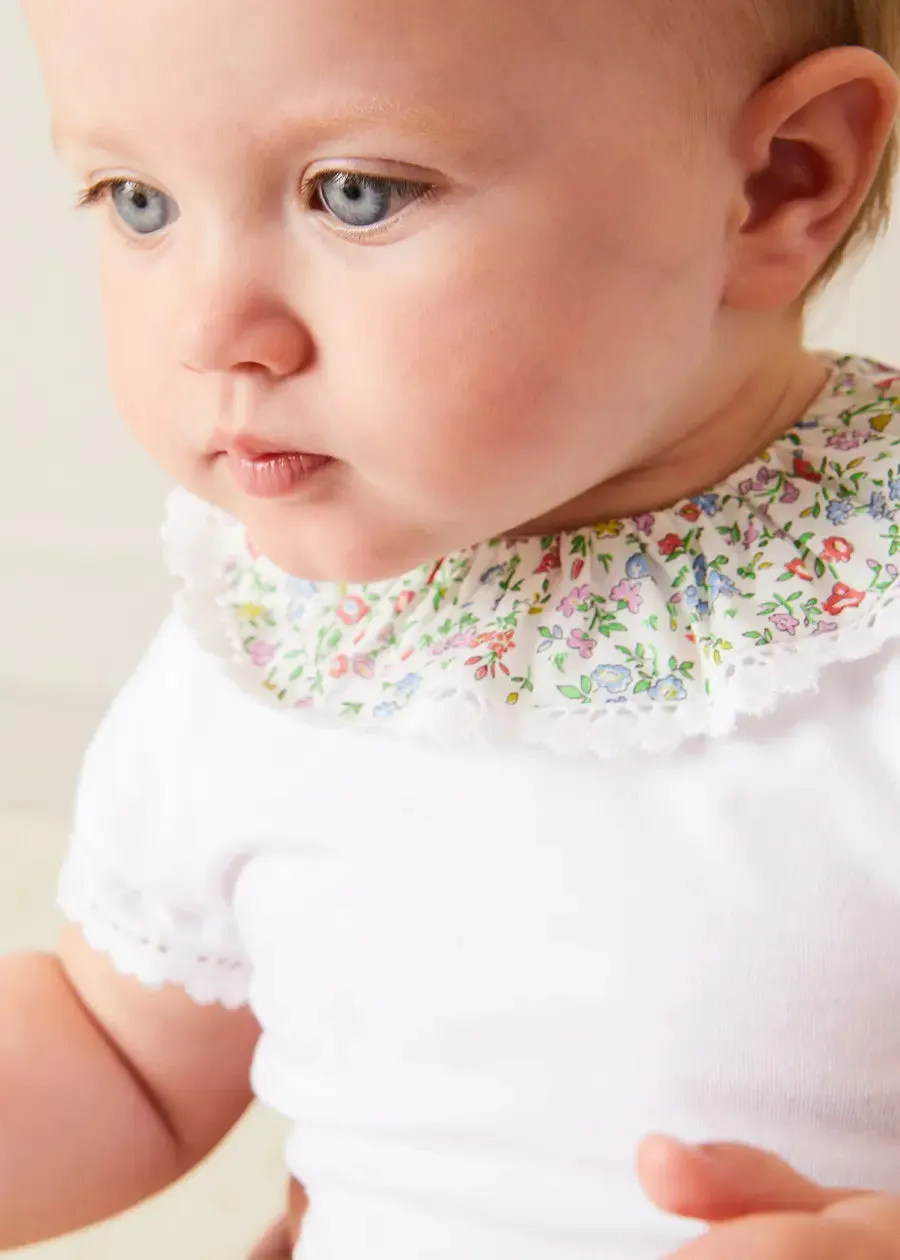Cordelia Embroidered Double Collar Bodysuit in Pink Made with Liberty Fabric