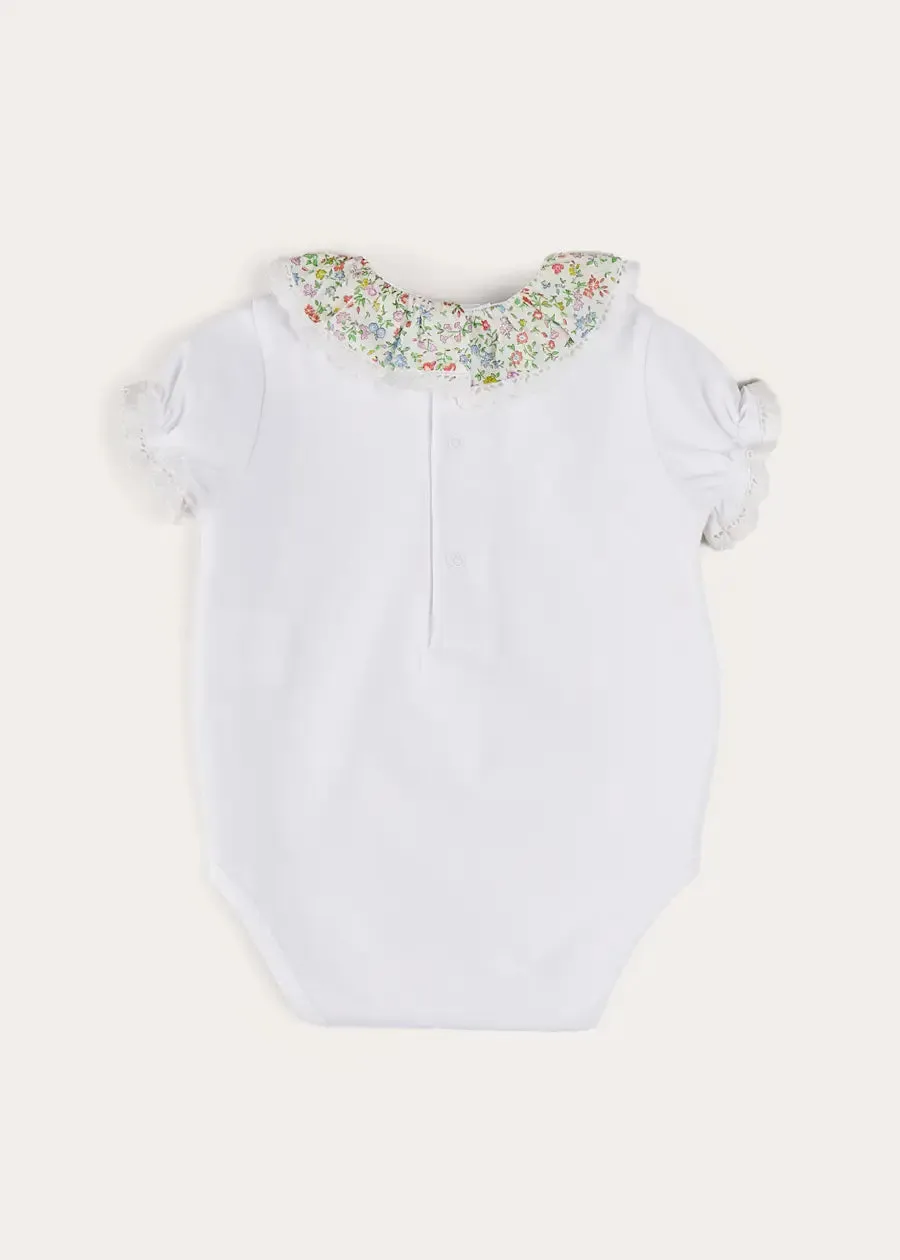 Cordelia Embroidered Double Collar Bodysuit in Pink Made with Liberty Fabric