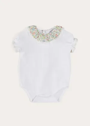 Cordelia Embroidered Double Collar Bodysuit in Pink Made with Liberty Fabric