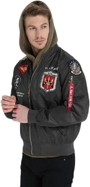 CORIRESHA Mens Outdoor Embroidered Patches Slim Fit US Navy Bomber Jackets Windbreaker