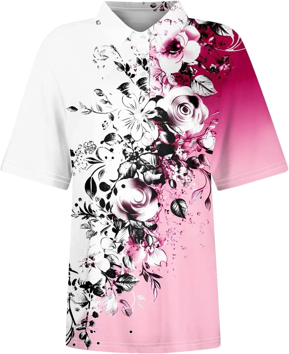 COTECRAM Womens Short Sleeve Polo T Shirts Fashion Button Lapel Collared Graphic Summer Tops Loose Business Casual Blouses