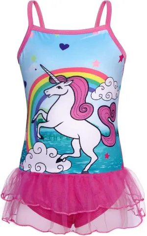 COTRIO Girls Swimsuit Mermaid Bathing Suit Toddler Kids Rainbow Unicorn Swimwear One-Piece Tankini Swimming Suits