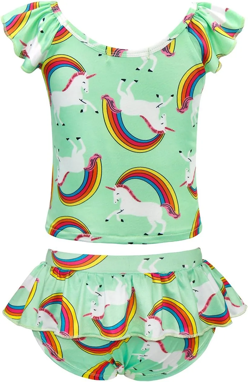 COTRIO Girls Swimsuit Rainbow Unicorn Tankini Swimwear Bathing Suit 2 Piece Beach Bikini for 2-10 Years Toddler Baby