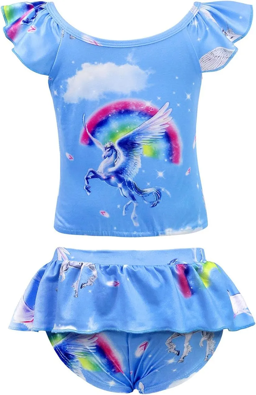 COTRIO Girls Swimsuit Rainbow Unicorn Tankini Swimwear Bathing Suit 2 Piece Beach Bikini for 2-10 Years Toddler Baby