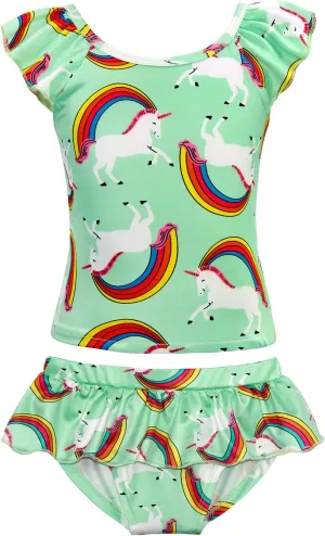 COTRIO Girls Swimsuit Rainbow Unicorn Tankini Swimwear Bathing Suit 2 Piece Beach Bikini for 2-10 Years Toddler Baby