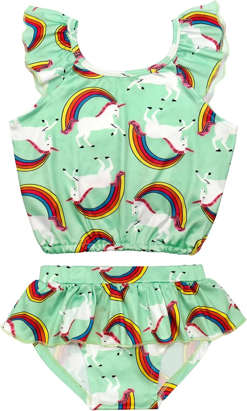 COTRIO Girls Swimsuit Rainbow Unicorn Tankini Swimwear Bathing Suit 2 Piece Beach Bikini for 2-10 Years Toddler Baby