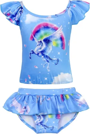 COTRIO Girls Swimsuit Rainbow Unicorn Tankini Swimwear Bathing Suit 2 Piece Beach Bikini for 2-10 Years Toddler Baby