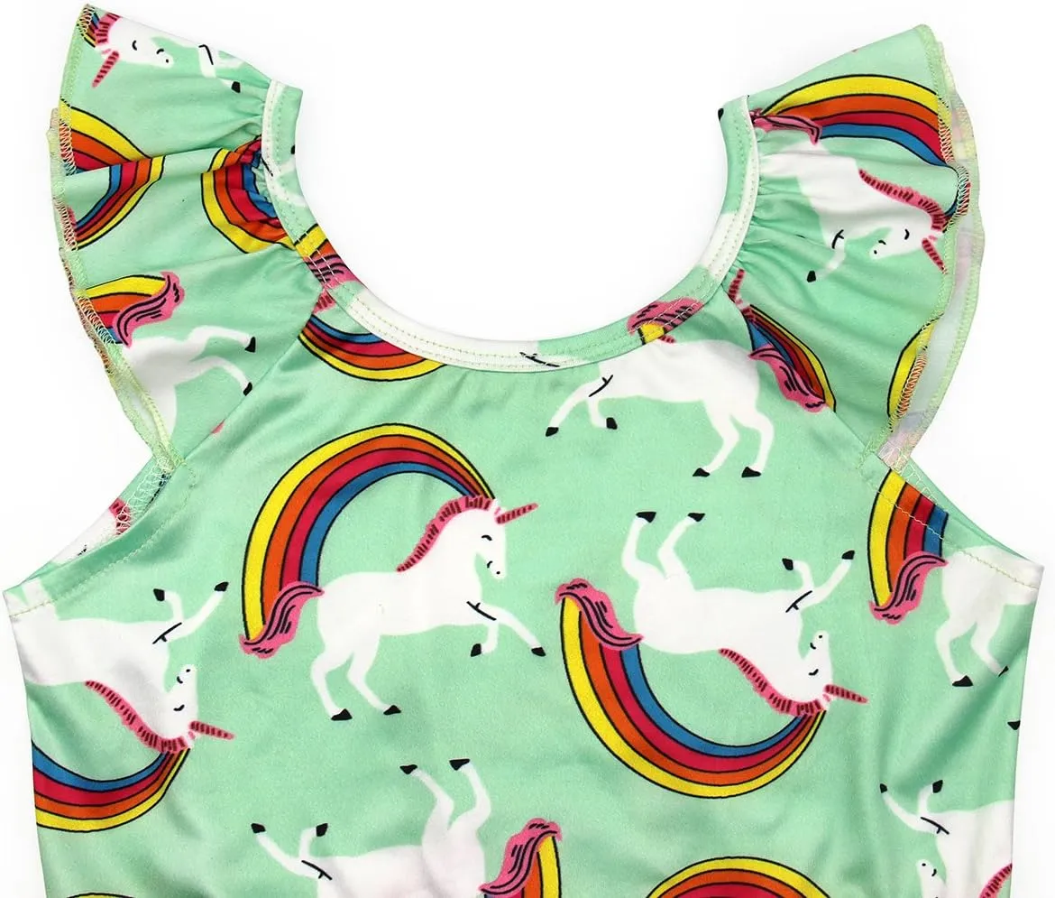 COTRIO Girls Swimsuit Rainbow Unicorn Tankini Swimwear Bathing Suit 2 Piece Beach Bikini for 2-10 Years Toddler Baby