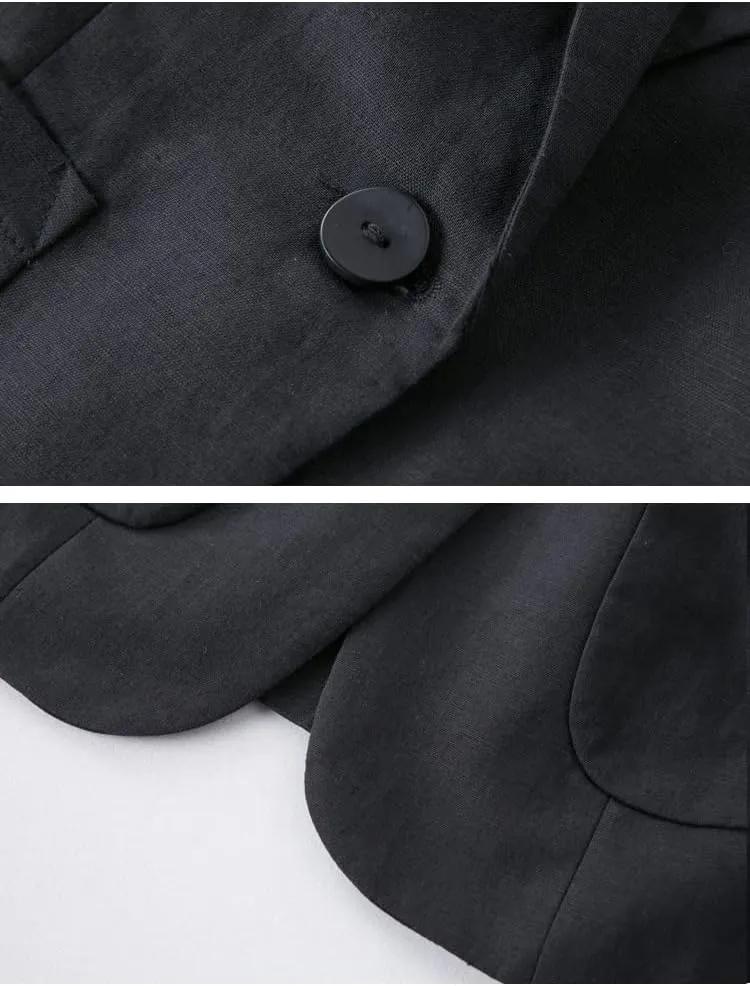 Cotton Linen Blazer for Womens Casual 3/4 Sleeve Open Front Linen Jackets