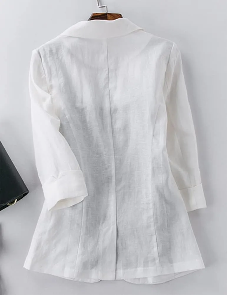 Cotton Linen Blazer for Womens Casual 3/4 Sleeve Open Front Linen Jackets