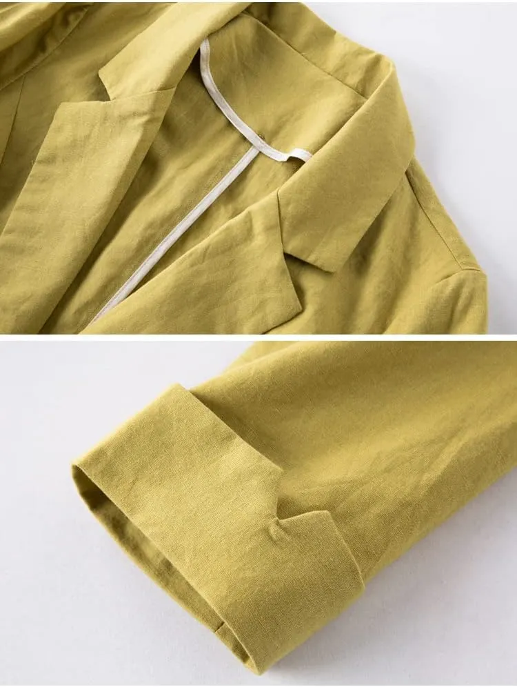 Cotton Linen Blazer for Womens Casual 3/4 Sleeve Open Front Linen Jackets