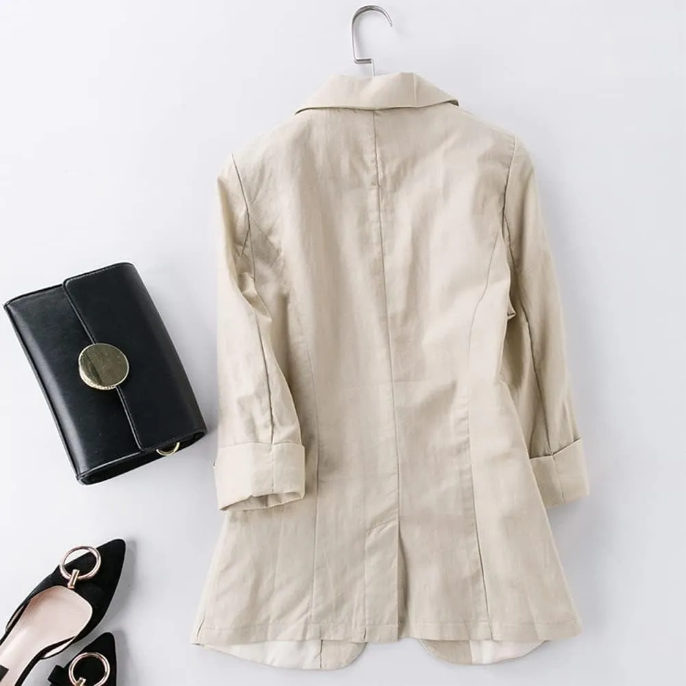 Cotton Linen Blazer for Womens Casual 3/4 Sleeve Open Front Linen Jackets