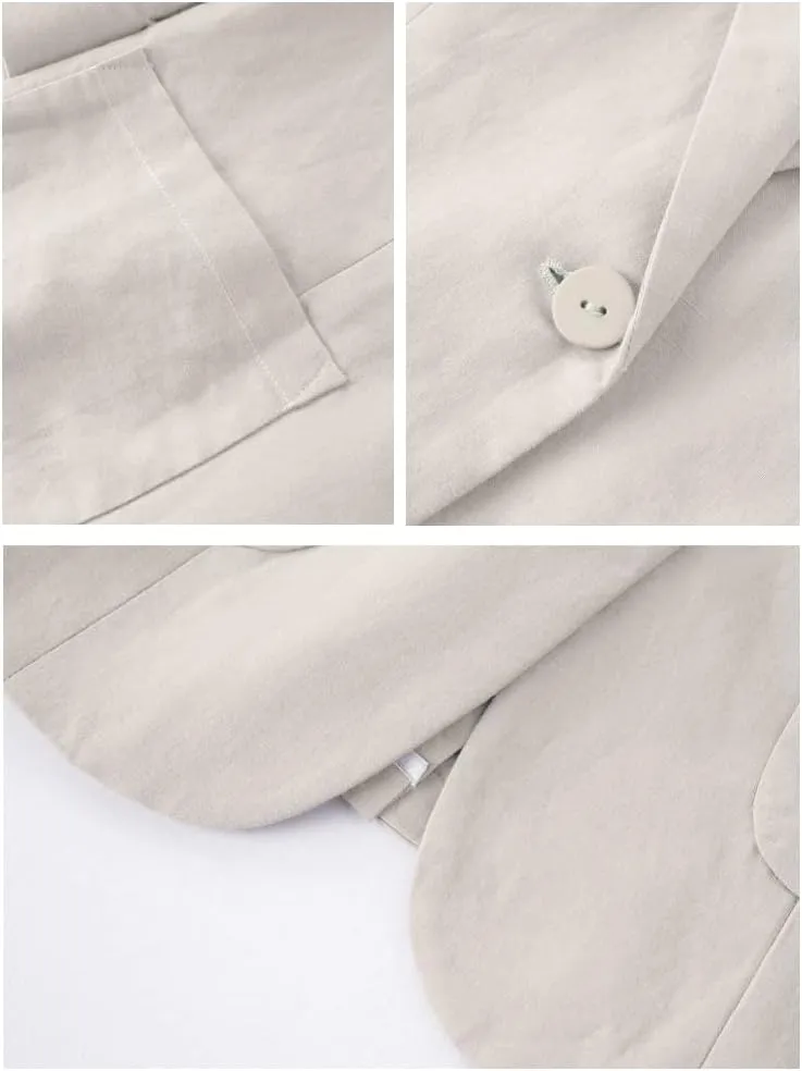 Cotton Linen Blazer for Womens Casual 3/4 Sleeve Open Front Linen Jackets