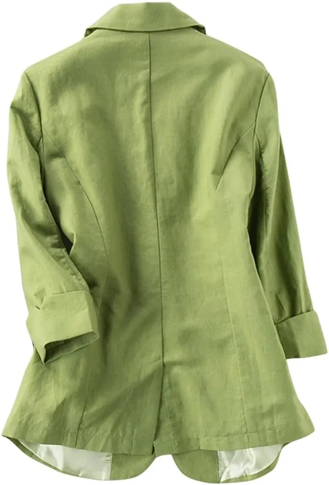 Cotton Linen Blazer for Womens Casual 3/4 Sleeve Open Front Linen Jackets