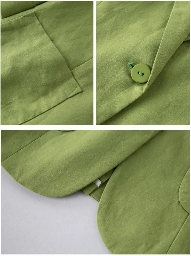 Cotton Linen Blazer for Womens Casual 3/4 Sleeve Open Front Linen Jackets
