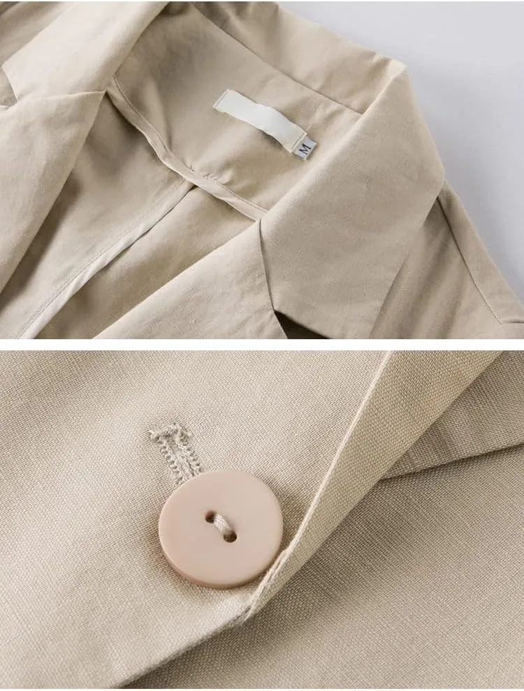 Cotton Linen Blazer for Womens Casual 3/4 Sleeve Open Front Linen Jackets