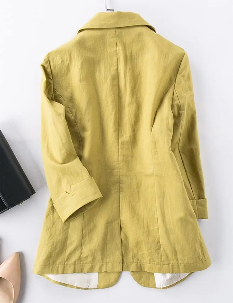 Cotton Linen Blazer for Womens Casual 3/4 Sleeve Open Front Linen Jackets