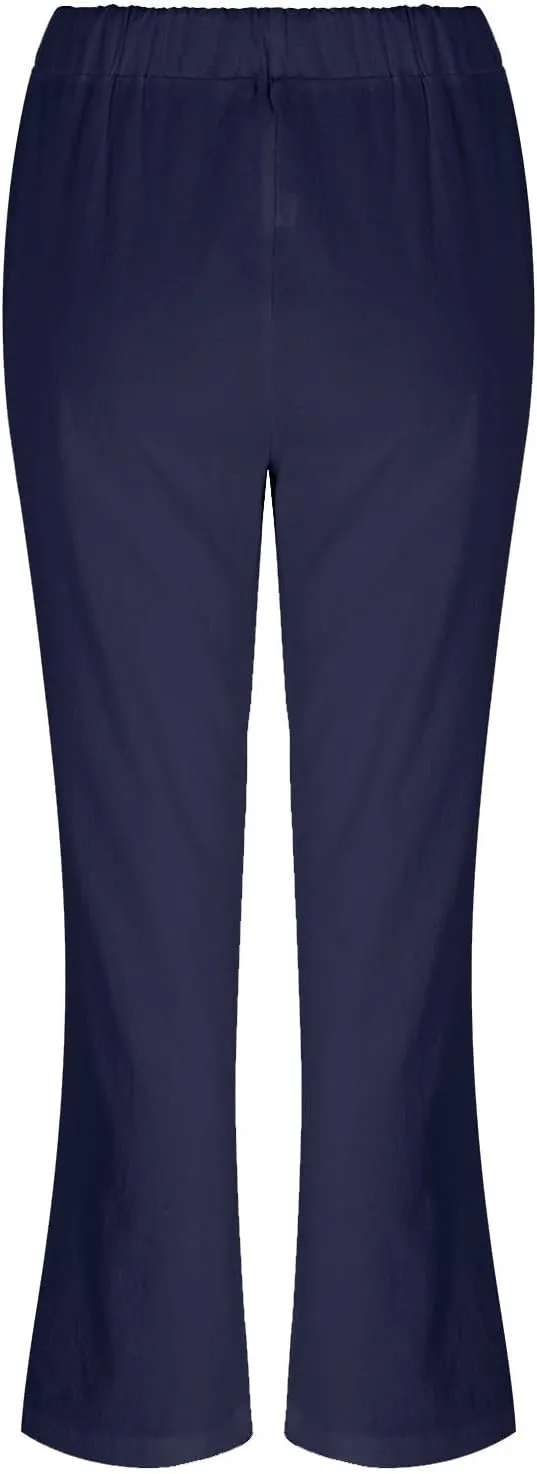 Cotton Linen Pants for Women 2025 Summer Elastic Waist Cropped Wide Leg Trouser Loose Casual Palazzo Pants Pockets