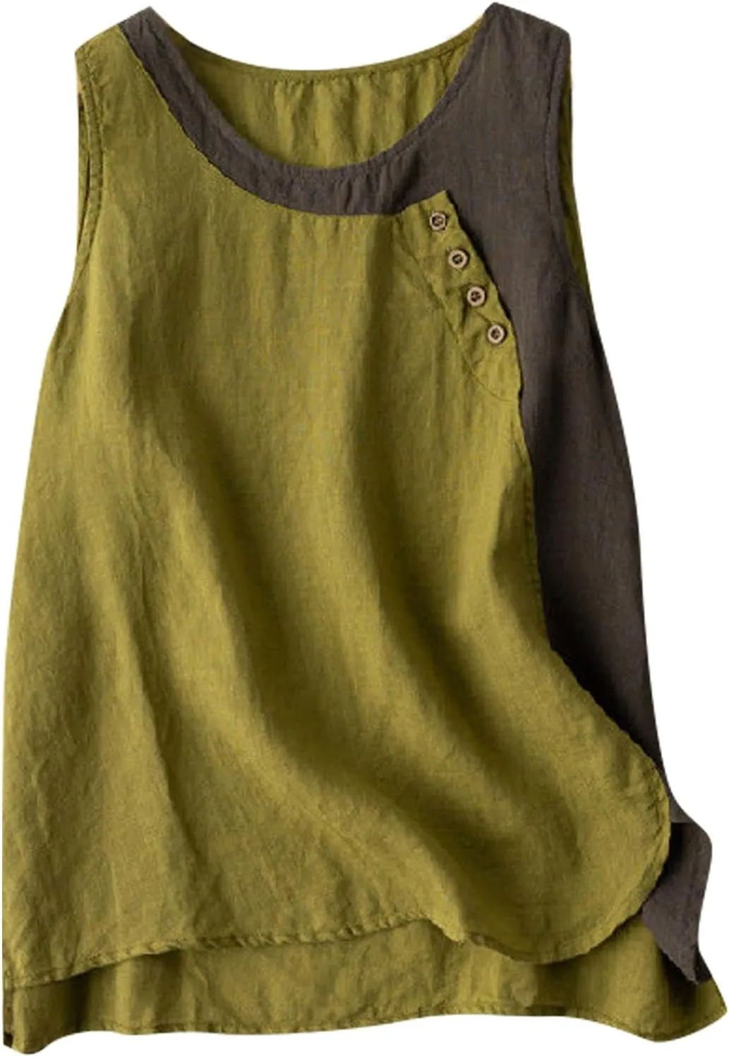 Cotton Linen Tank Tops for Women Loose Fit Sleeveless Button Tee Shirts Summer Casual Flowy Blouses Gauze Tunic Tops