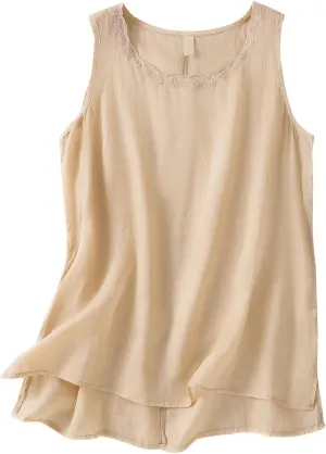 Cotton Linen Tank Tops for Women Loose Fit Sleeveless Button Tee Shirts Summer Casual Flowy Blouses Gauze Tunic Tops