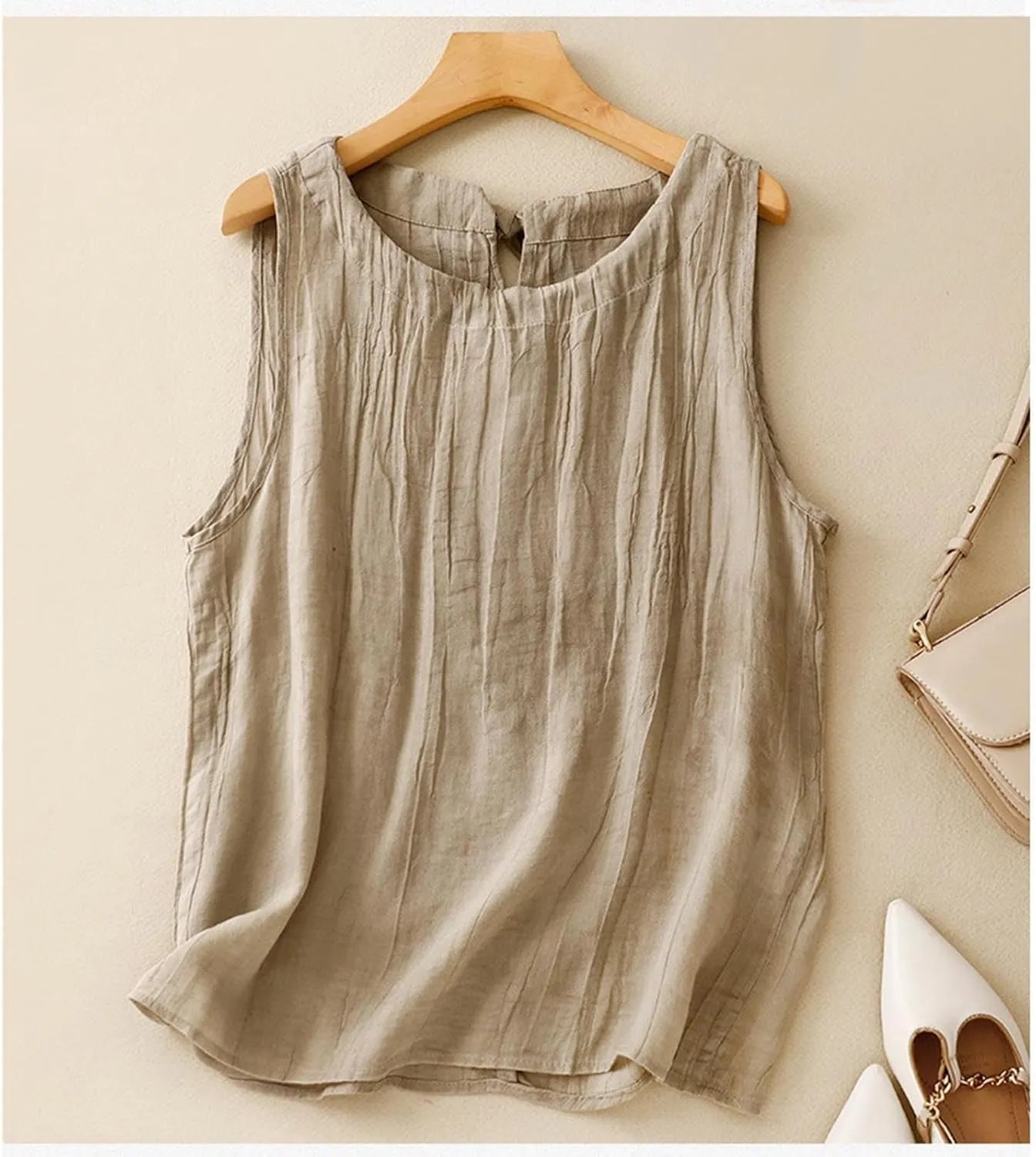 Cotton Linen Tank Tops for Women Loose Fit Sleeveless Button Tee Shirts Summer Casual Flowy Blouses Gauze Tunic Tops