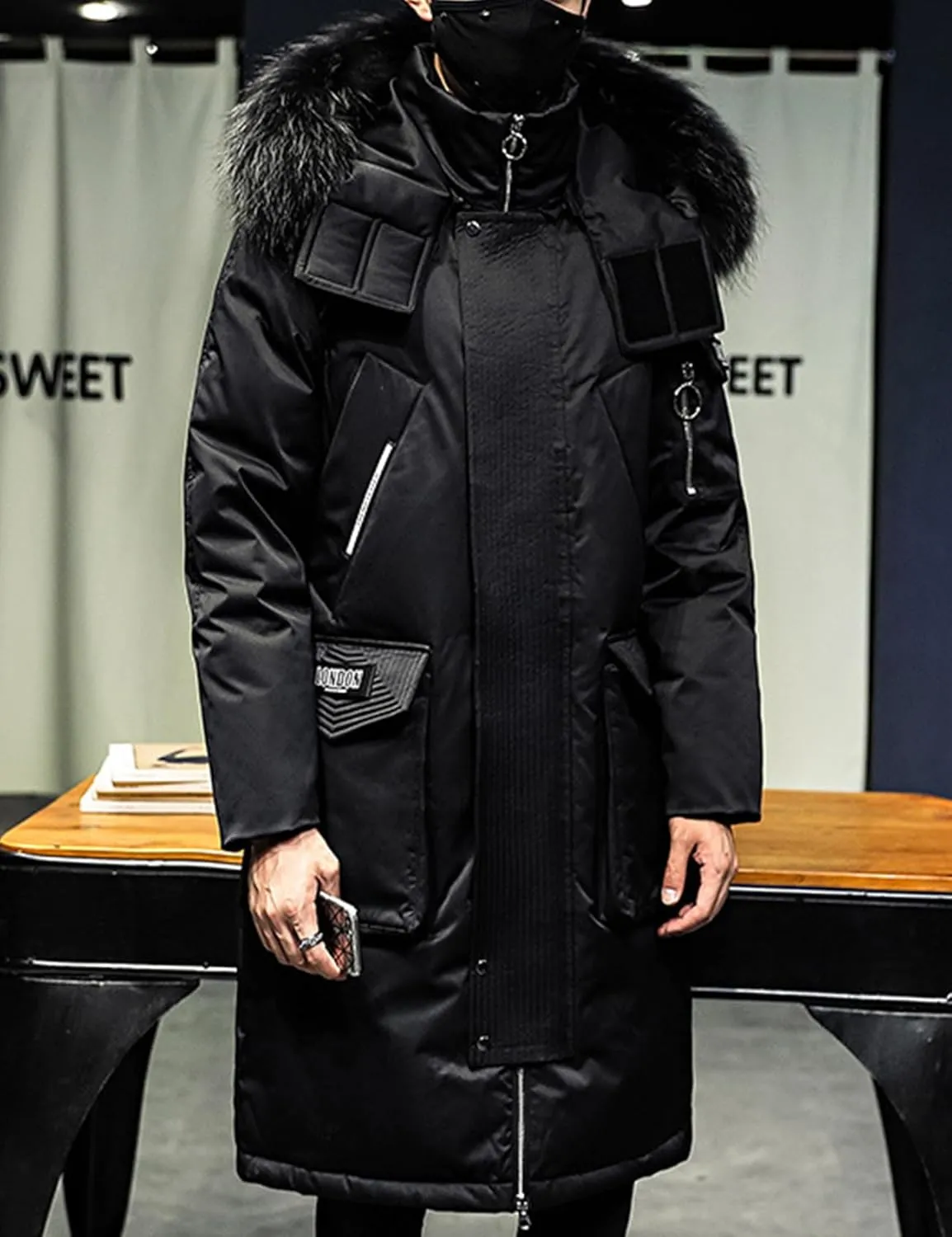 COZYPOIN Mens Long Puffer Jacket Winter Coat with Hood Waterproof Windproof Padded Down Parka