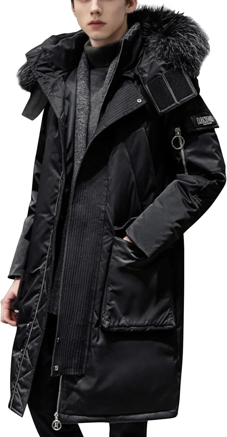 COZYPOIN Mens Long Puffer Jacket Winter Coat with Hood Waterproof Windproof Padded Down Parka