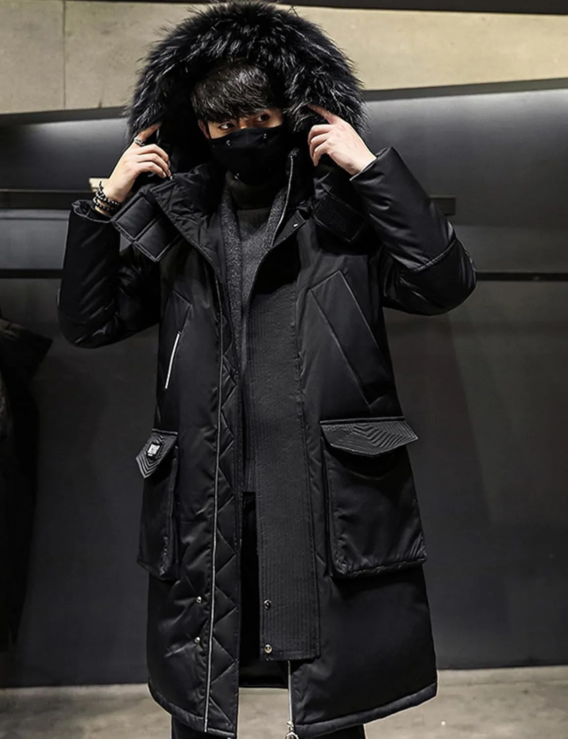 COZYPOIN Mens Long Puffer Jacket Winter Coat with Hood Waterproof Windproof Padded Down Parka