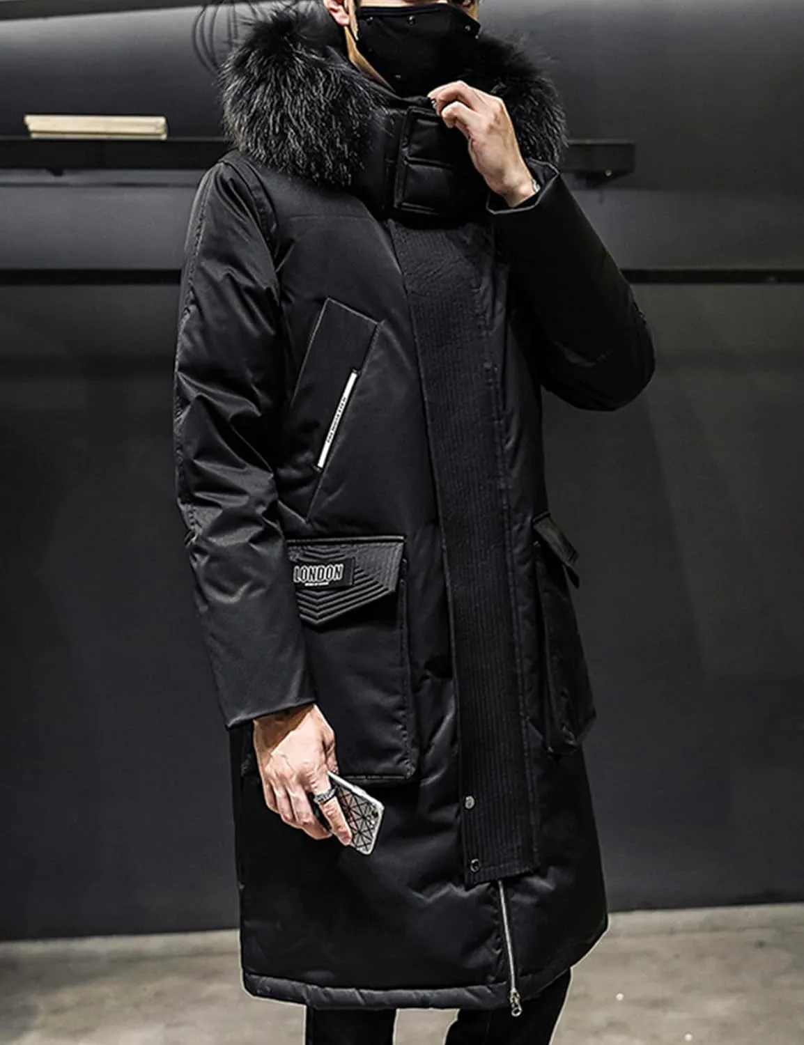 COZYPOIN Mens Long Puffer Jacket Winter Coat with Hood Waterproof Windproof Padded Down Parka