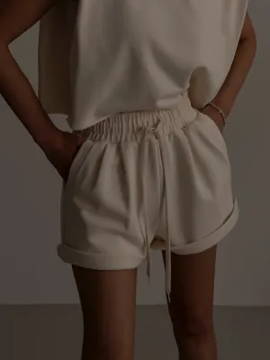 Cream Elastic Shorts