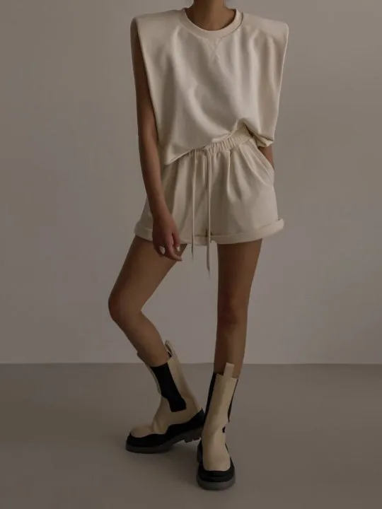 Cream Elastic Shorts