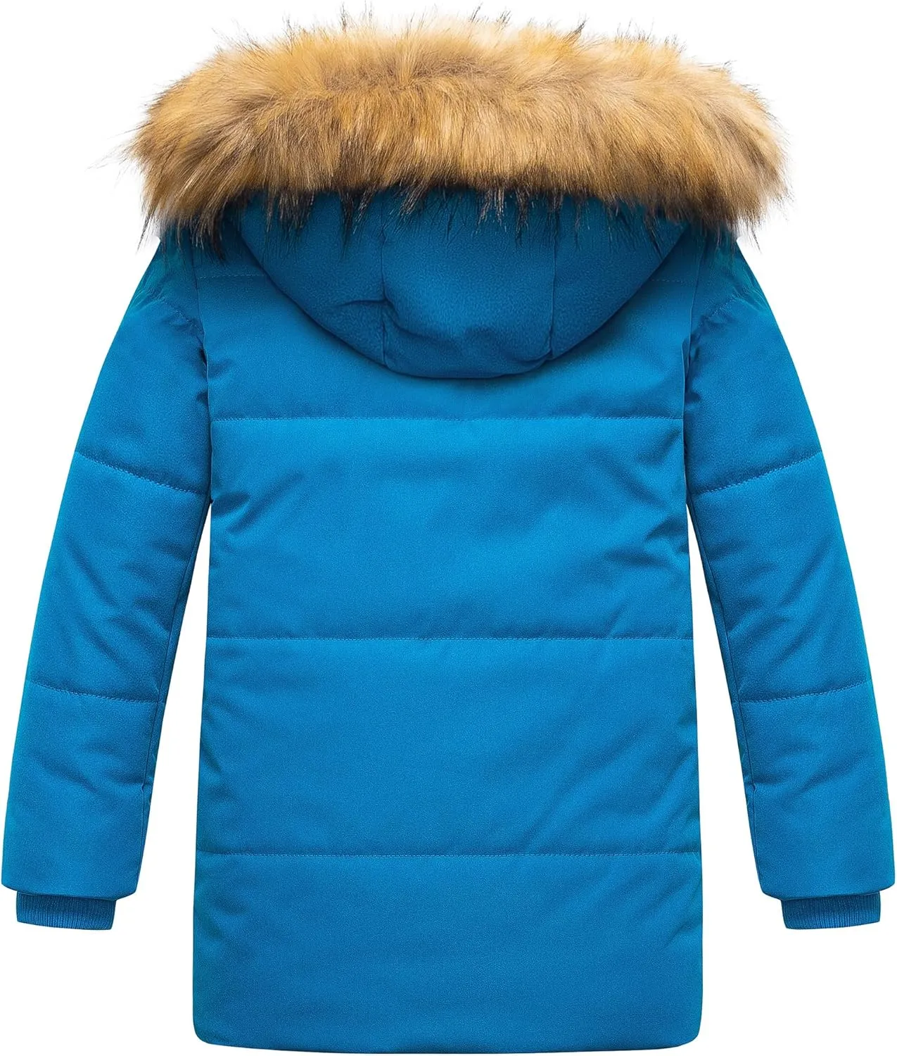 CREATMO US Boy's Sherpa Long Parka Winter Coat Thicken Water Repellent Puffer Jacket With Removable Faux Fur Hood