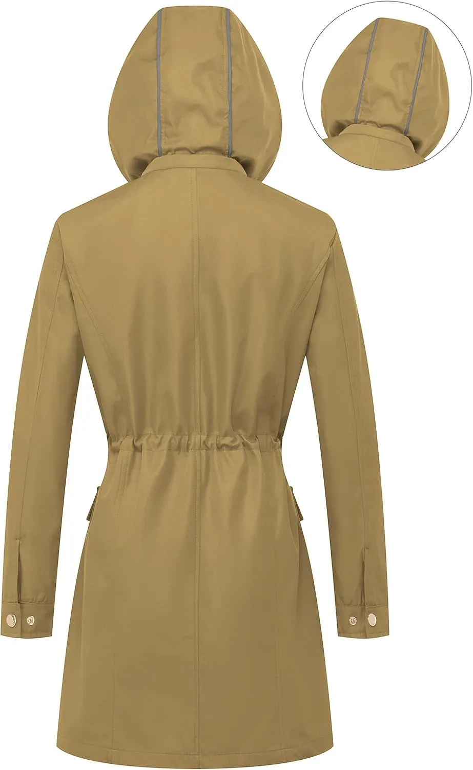 CREATMO US Women's Plus Size Water-Resistant Trench Coat Long Windbreaker Military Jacket with Reflective Removable Hood