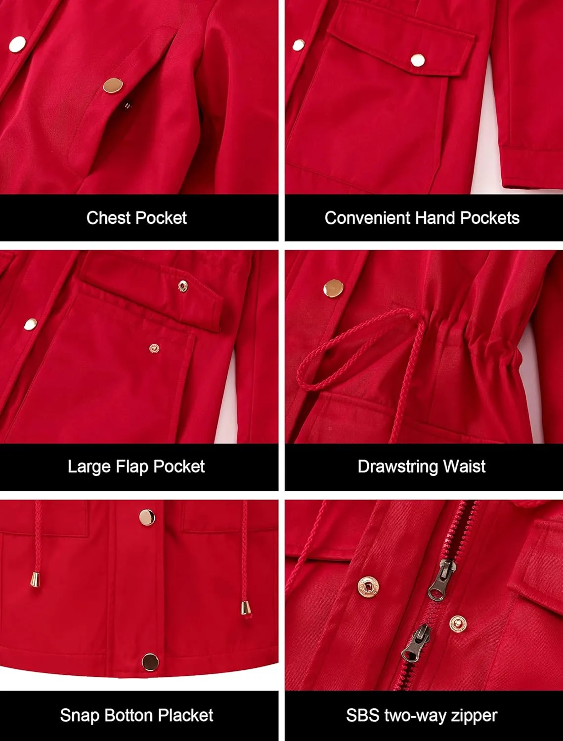 CREATMO US Women's Plus Size Water-Resistant Trench Coat Long Windbreaker Military Jacket with Reflective Removable Hood
