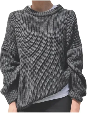 Crewneck Sweaters for Women Lightweight Striped Fall Knitted Color Block Pullover Soft Crew Neck Knit Blouse Tops