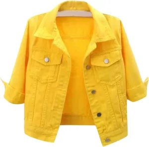 Cropped Jean Jacket for Women 3/4 Sleeve Button Down Crop Denim Jakcet with Pockets Lightweight Summer Jackets 2025